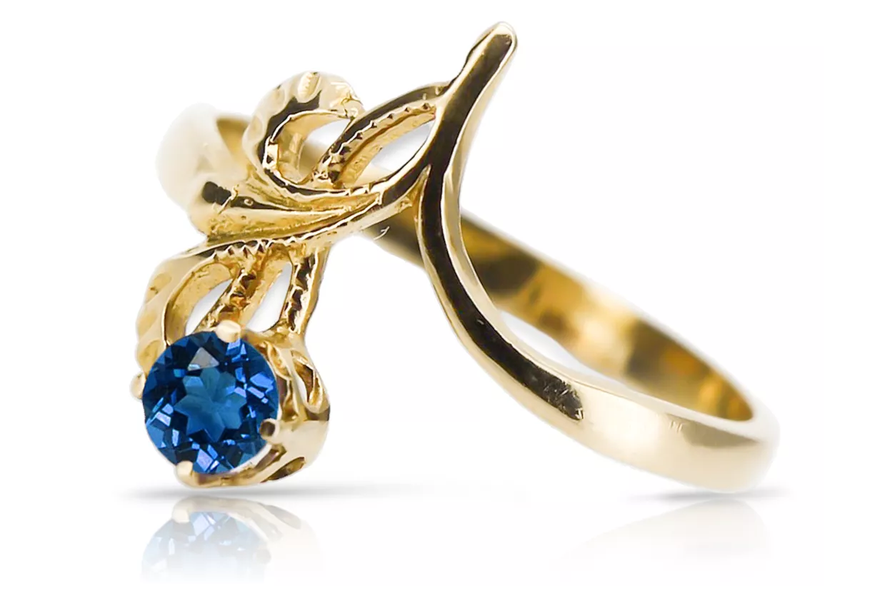 Sapyras 14k geltono aukso Žiedas Vintažiniai amatai vrc095y